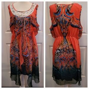 One World dress flowy sexy country western size 3X 3XL red studded FLAW